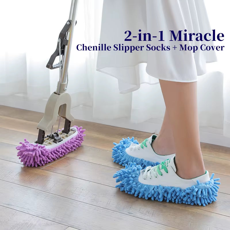 Dust Cleaner Grazing Slippers Chenille Dust Mop Slippers Lazy Shoes Cover Chenille Duster Cloth Bathroom Floor Cleaning Slipper